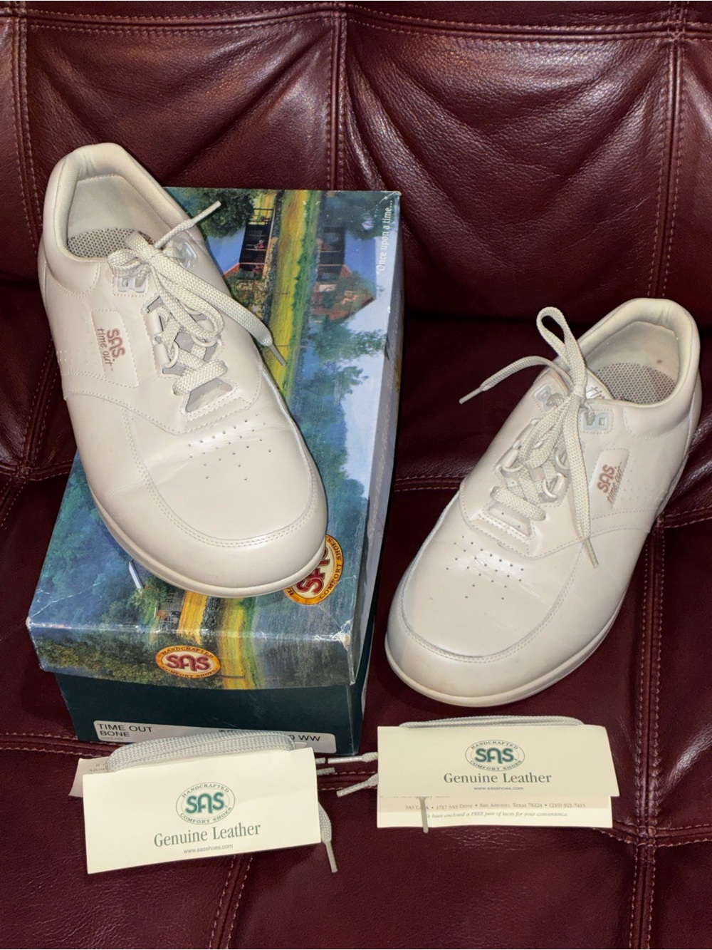 SAS Men’s Cream/Timeout Bone Leather Lace-Up Comfort Sneakers